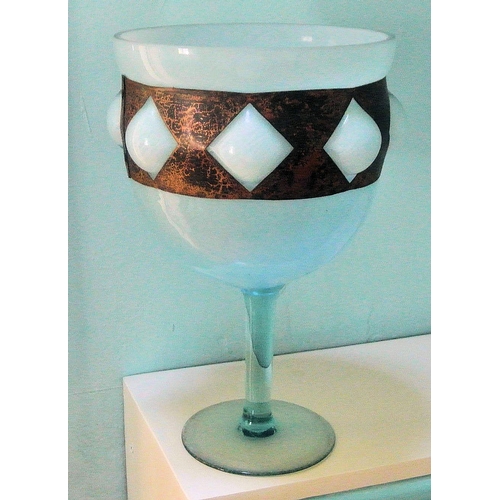 52 - Handcrafted multi-coloured shaped bowl with rim, together with a glass flower vase