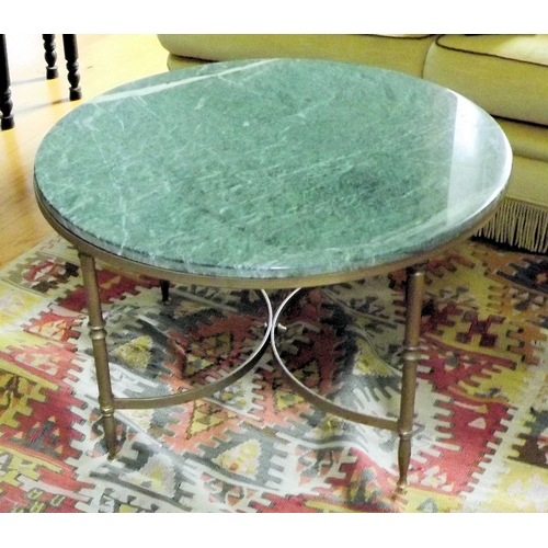 57 - Marble topped round occasional table with metal base with stretchers