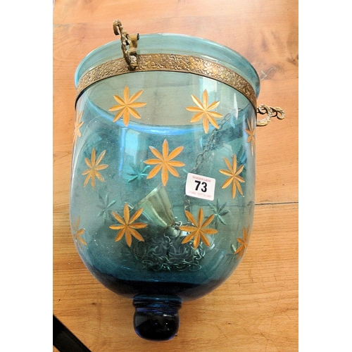 73 - Blue tinted glass hanging lightshate with ormolu mounts