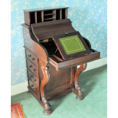 85 - Victorian mahogany piano davenport with lift-up fitted shelf, pull-out desk with adjustable writing ... 