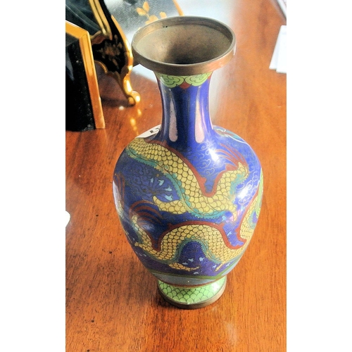 87 - Oriental baluster shaped cloisonne vase with serpentine decoration