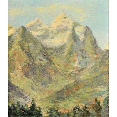 97 - Arnold Beurer 'Wetterhorn' oil on board, 28x24cm signed