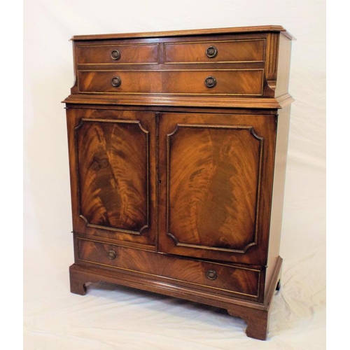 25 - Edwardian mahogany cabinet with drop-down front, press under with panelled doors, drawer under with ... 