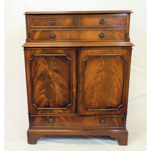 25 - Edwardian mahogany cabinet with drop-down front, press under with panelled doors, drawer under with ... 