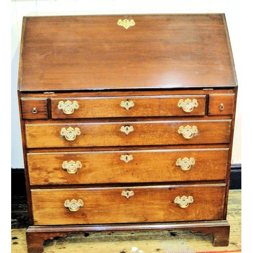 45 - Georgian mahogany bureau with drop-down front, pull-out supports, fitted interior, four drawers unde... 