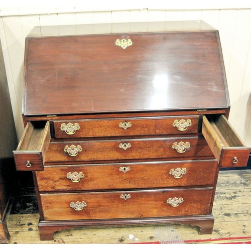 45 - Georgian mahogany bureau with drop-down front, pull-out supports, fitted interior, four drawers unde... 