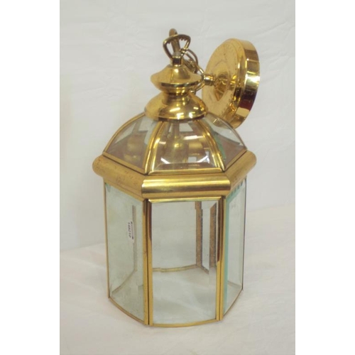 58 - Edwardian style brass framed hanging lantern with bevelled glass insets