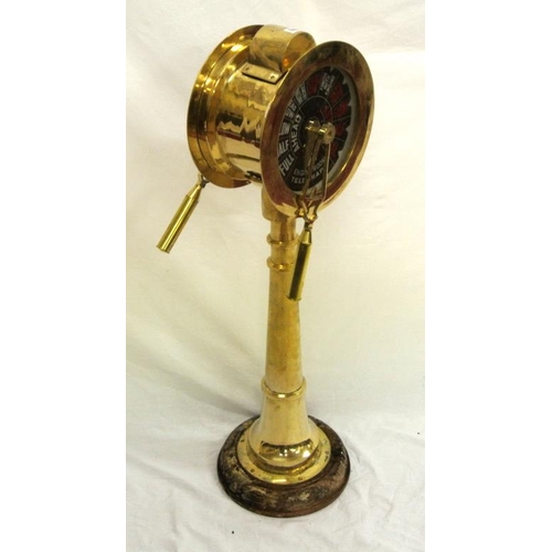 94 - Replica brass ships telegraph with handle, on round base