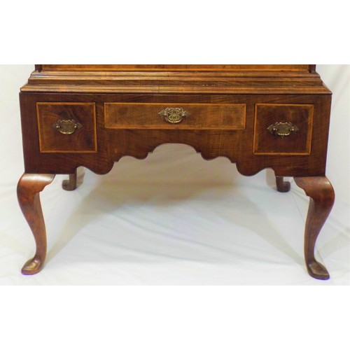 150 - Georgian inlaid and crossbanded walnut and satinwood chest on stand with 2 short and 3 long drawers,... 