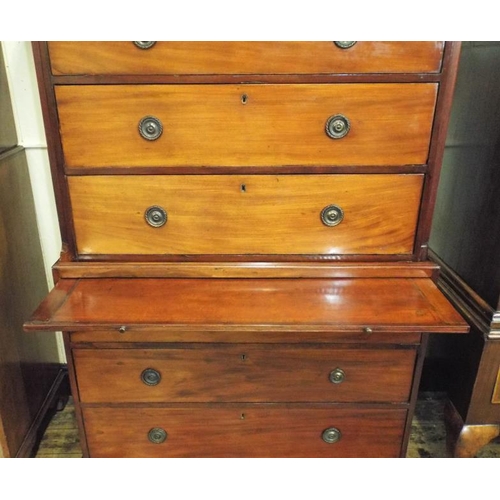 165 - Georgian mahogany bachelors chest on chest with dentil frieze, 2 short and 6 long drawers with brass... 