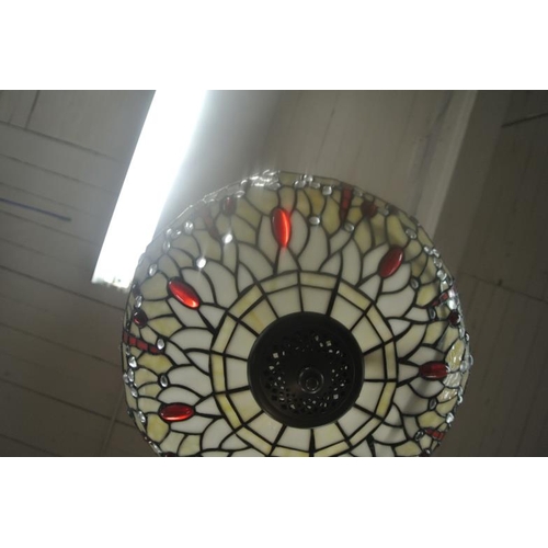 181 - Ornate Art Deco hanging hall light with ornate multi-coloured panelled shade