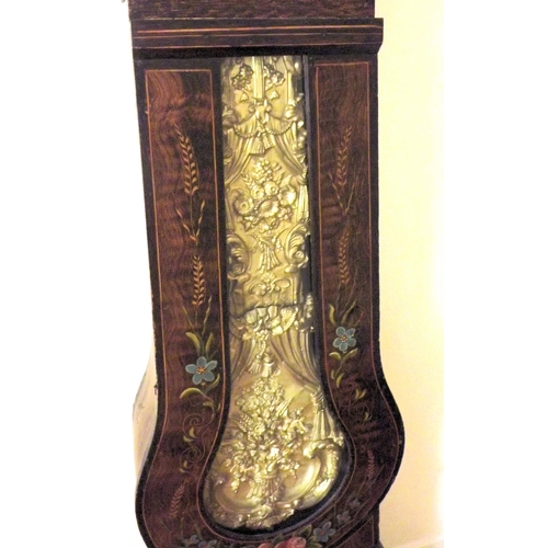 190 - Dutch longcase clock with ornate figured and foliate decorated framed enamel dial, ornate foliate de... 