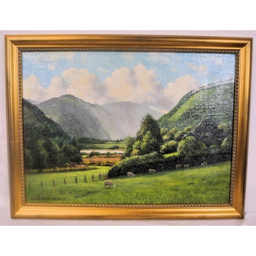 284 - Neville Henderson 'Sheep in a landscape' oil on board 40x57cm signed'