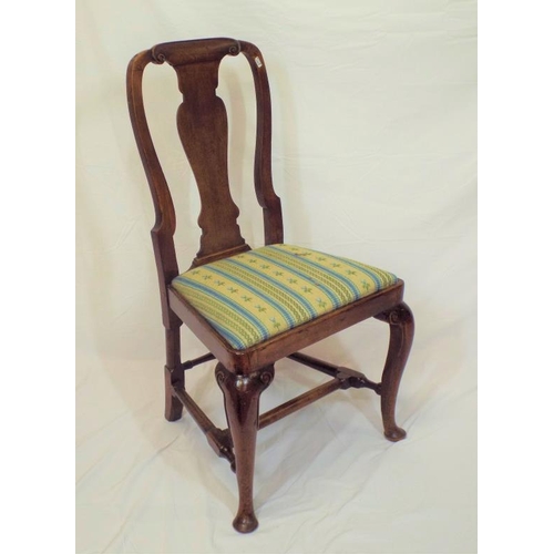 346 - Queen Anne mahogany occasional chair with vase shaped splat, upholstered seat, on cabriole legs with... 