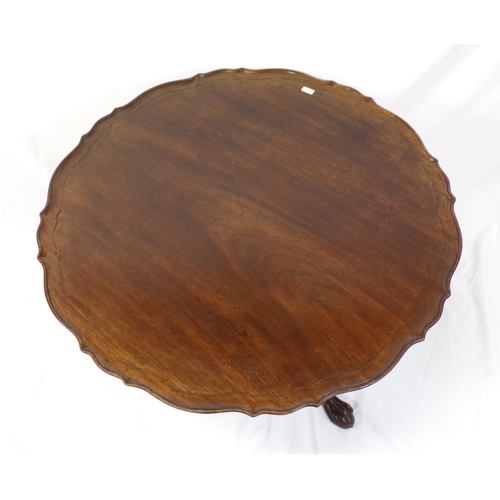 104 - Victorian mahogany round coffee or occasional table with piecrust border, turned column, on foliate ... 