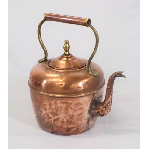 107 - Victorian copper kettle with shaped handle and spout