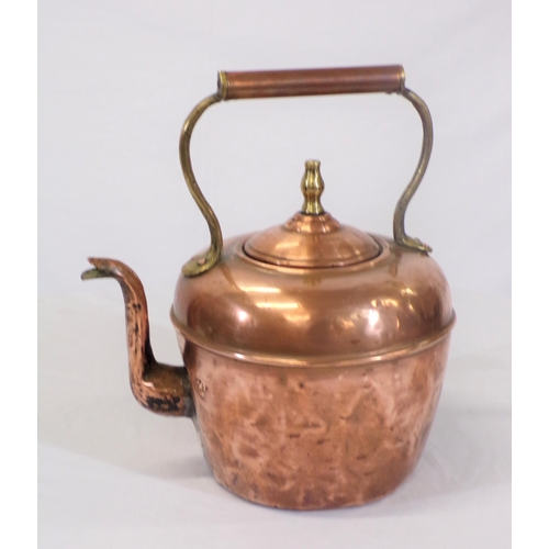 107 - Victorian copper kettle with shaped handle and spout