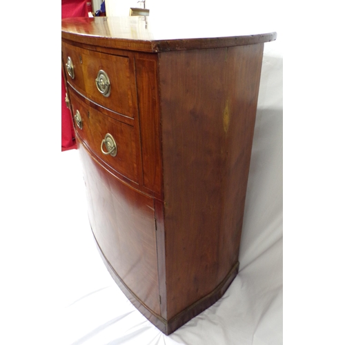 110 - Georgian inlaid and crossbanded mahogany bow-fronted chest with two drawers, one double drawer, shel... 