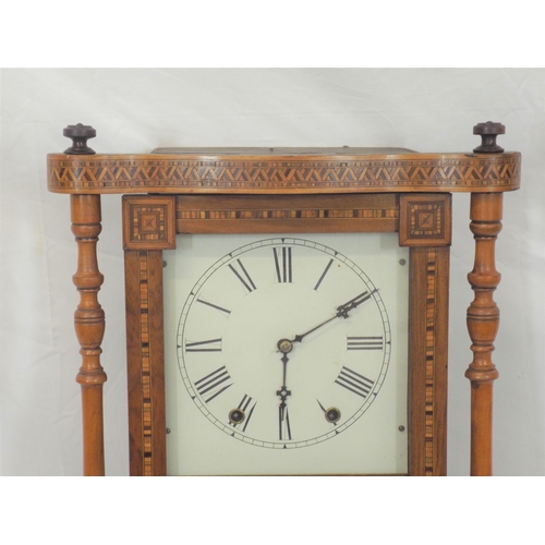 117 - Edwardian inlaid and crossbanded mahogany vienna wall clock with serpentine frieze, enamel dial, bra... 