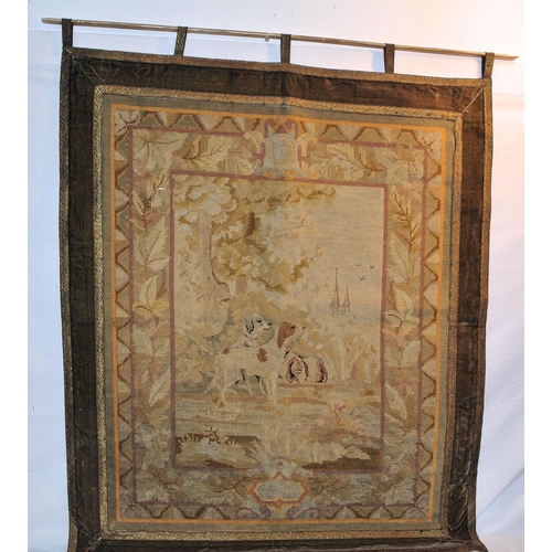 133 - Ornate Continental petitpoint tapestry depicting dogs 82x68cm