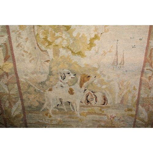 133 - Ornate Continental petitpoint tapestry depicting dogs 82x68cm