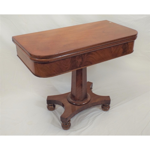 135 - William IV mahogany tea table with swivel fold-over top, hexagonal tapering column with circular col... 