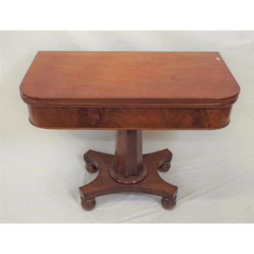 135 - William IV mahogany tea table with swivel fold-over top, hexagonal tapering column with circular col... 