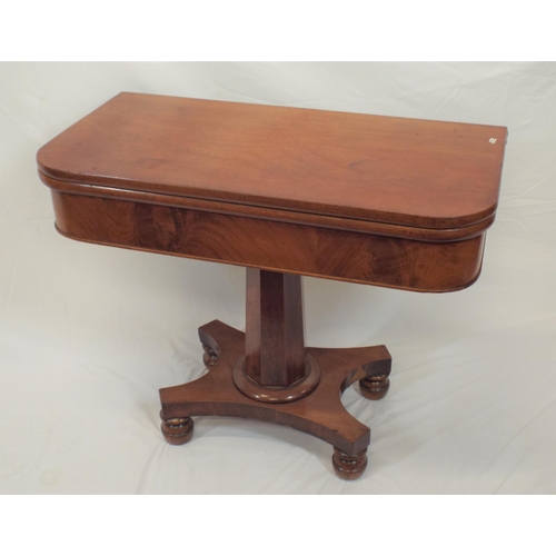 135 - William IV mahogany tea table with swivel fold-over top, hexagonal tapering column with circular col... 