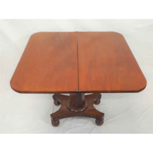 135 - William IV mahogany tea table with swivel fold-over top, hexagonal tapering column with circular col... 