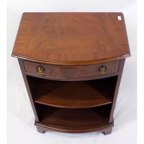 136 - Edwardian style mahogany bow-fronted cabinet with frieze drawer, brass drop handles, shelf under, on... 