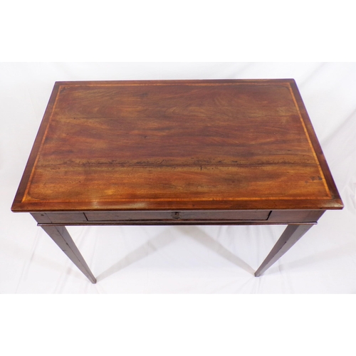 151 - Edwardian inlaid mahogany hall or side table with frieze drawer, on square tapering legs