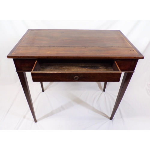 151 - Edwardian inlaid mahogany hall or side table with frieze drawer, on square tapering legs