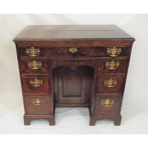 160 - Georgian mahogany knee-hole desk with frieze drawer, napery drawer, six pedestal drawers, all with b... 