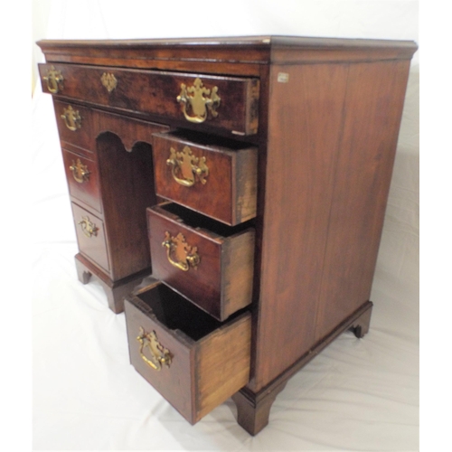 160 - Georgian mahogany knee-hole desk with frieze drawer, napery drawer, six pedestal drawers, all with b... 