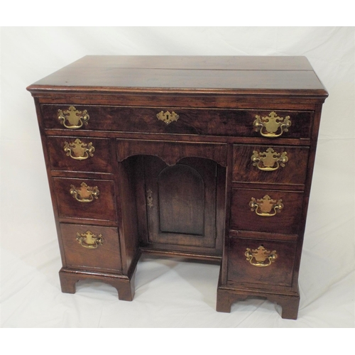 160 - Georgian mahogany knee-hole desk with frieze drawer, napery drawer, six pedestal drawers, all with b... 