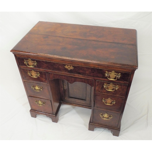 160 - Georgian mahogany knee-hole desk with frieze drawer, napery drawer, six pedestal drawers, all with b... 