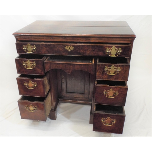 160 - Georgian mahogany knee-hole desk with frieze drawer, napery drawer, six pedestal drawers, all with b... 