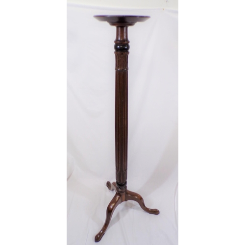 171 - Victorian mahogany torchere or plant stand with raised rim, reeded foliate decorated column, on hipp... 