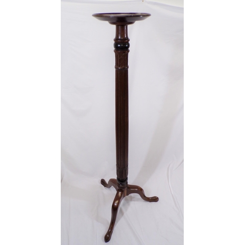 171 - Victorian mahogany torchere or plant stand with raised rim, reeded foliate decorated column, on hipp... 