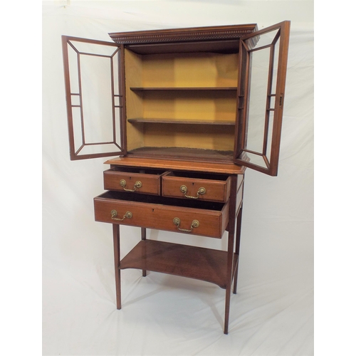 175 - Edwardian small mahogany bookcase with dentil frieze, astragal glazed doors with shelved interior, f... 