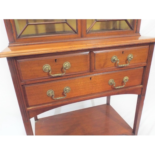 175 - Edwardian small mahogany bookcase with dentil frieze, astragal glazed doors with shelved interior, f... 