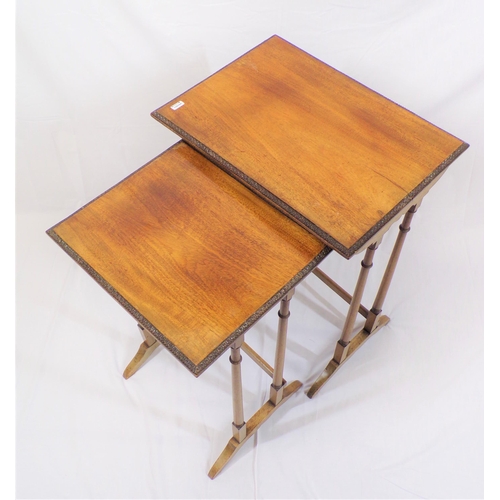 176 - Nest of 2 Edwardian mahogany tables with turned tapering columns, cross stretchers and bracket feet