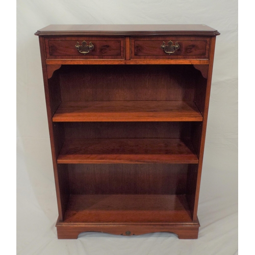 18 - Inlaid yew bookcase with two frieze drawers and adjustable shelving