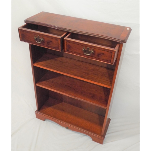 18 - Inlaid yew bookcase with two frieze drawers and adjustable shelving