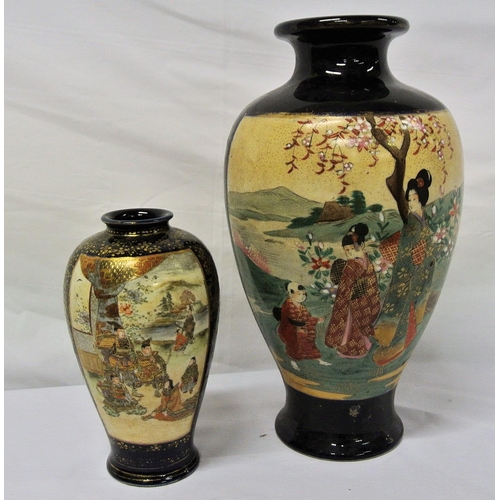 184 - Cantonese style baluster shaped vases with figured and foliate decoration and a smaller similar vase