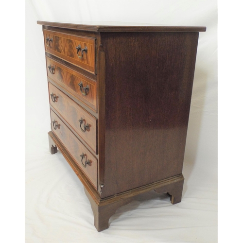 185 - Edwardian inlaid and crossbanded mahogany chest of 4 drawers of graduating sizes with reeded borders... 