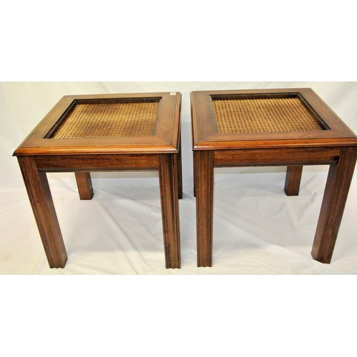 186 - Pair of Edwardian square occasional or lamp tables with glass insets, on square shaped legs