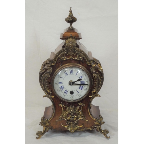 187 - Ornate French style bracket clock with ornate ormolu mounts, brass framed enamel dial, on cast feet,... 