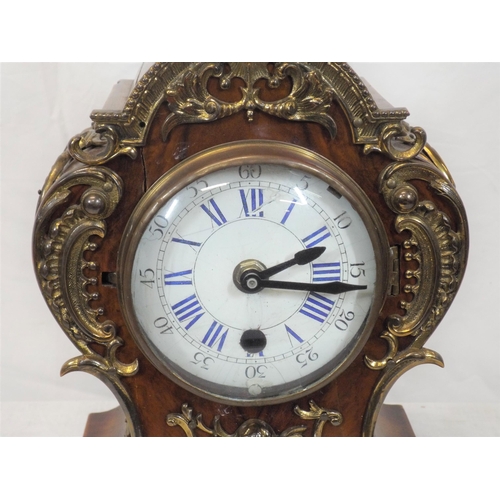 187 - Ornate French style bracket clock with ornate ormolu mounts, brass framed enamel dial, on cast feet,... 