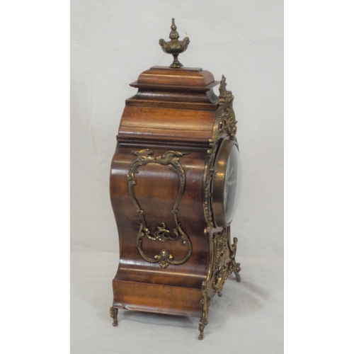 187 - Ornate French style bracket clock with ornate ormolu mounts, brass framed enamel dial, on cast feet,... 